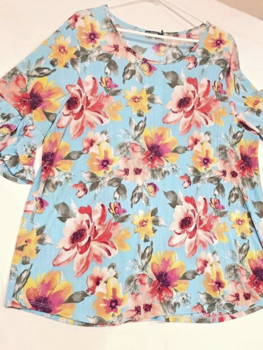 CURE. Floral Tunic Blue & Pink Size 2XL Like New